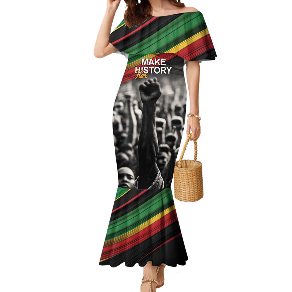 Make His-Herstories Mermaid Dress Black Power Hand and Pan-African Flag - Wonder Print Shop