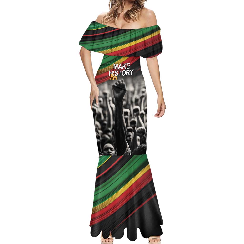 Make His-Herstories Mermaid Dress Black Power Hand and Pan-African Flag - Wonder Print Shop