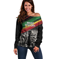 Make His-Herstories Off Shoulder Sweater Black Power Hand and Pan-African Flag - Wonder Print Shop