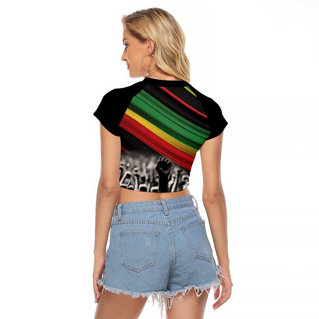 Make His-Herstories Raglan Cropped T Shirt Black Power Hand and Pan-African Flag - Wonder Print Shop