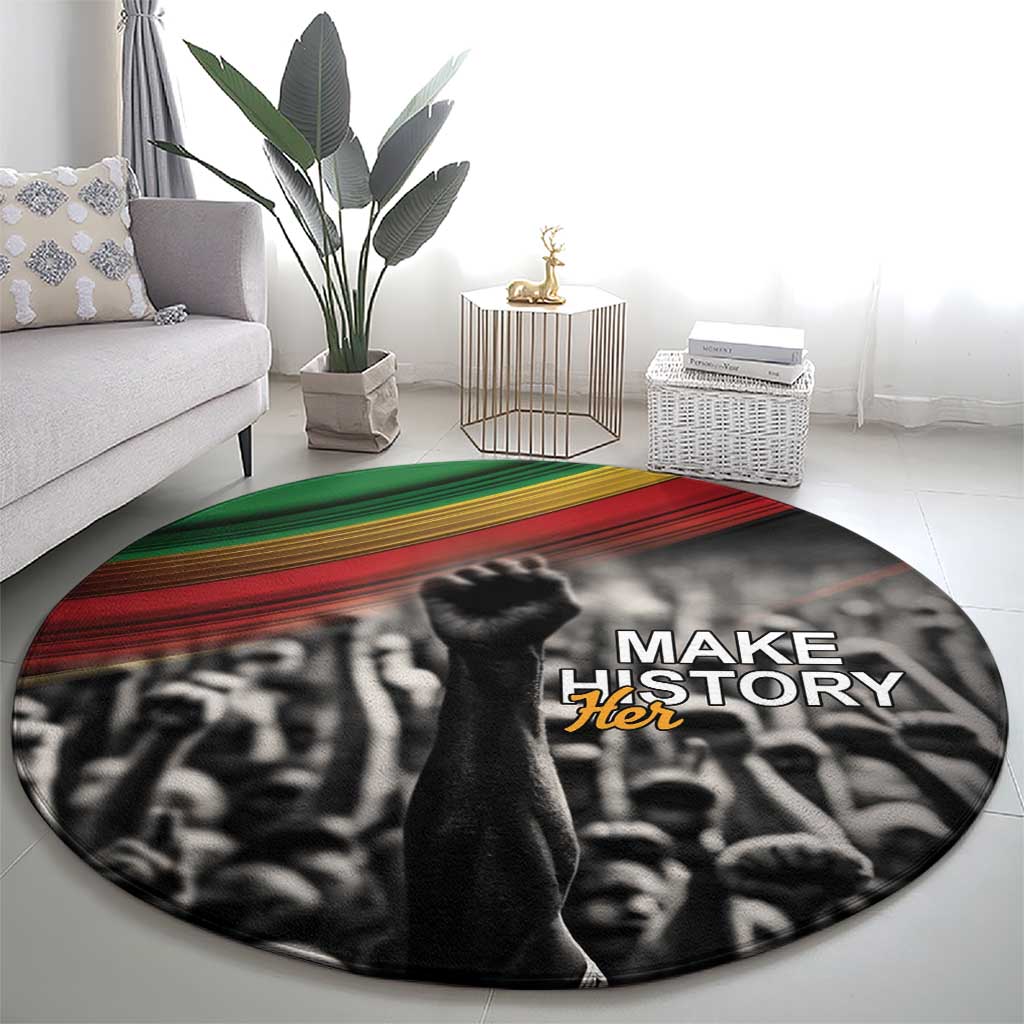 Make His-Herstories Round Carpet Black Power Hand and Pan-African Flag
