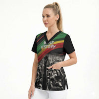 African-American History Month Scrub Top Black Power Hand Make His-Herstories