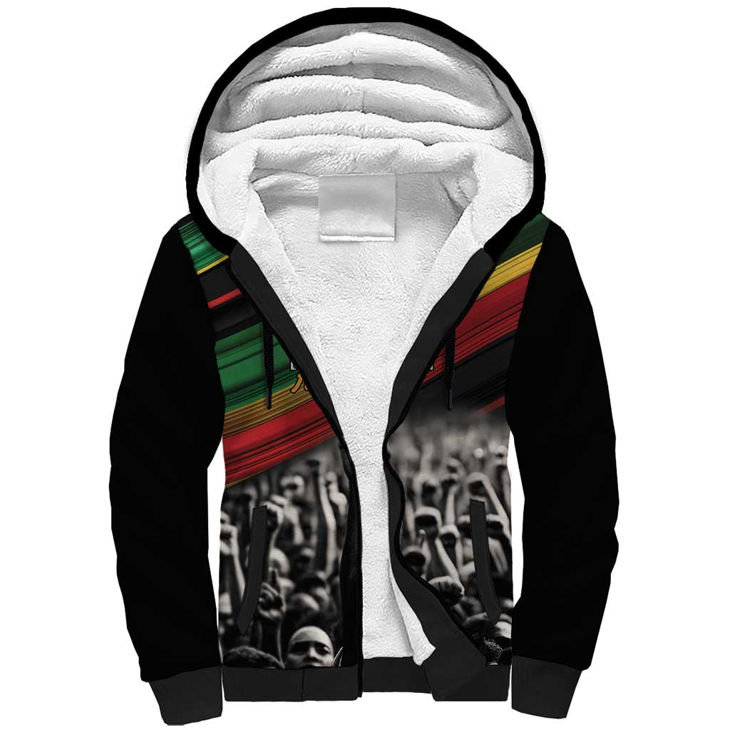 Make His-Herstories Sherpa Hoodie Black Power Hand and Pan-African Flag - Wonder Print Shop