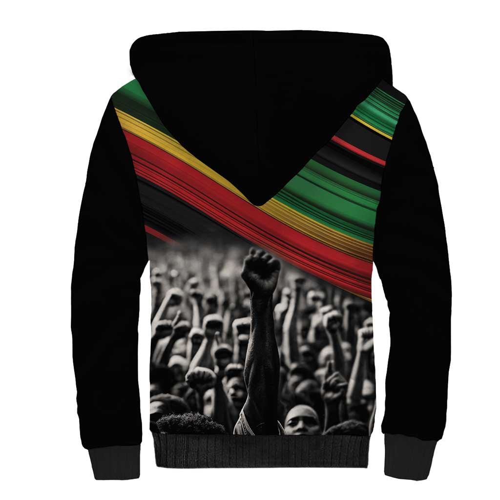 Make His-Herstories Sherpa Hoodie Black Power Hand and Pan-African Flag - Wonder Print Shop