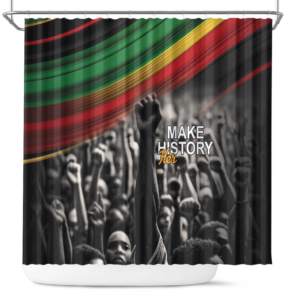 Make His-Herstories Shower Curtain Black Power Hand and Pan-African Flag