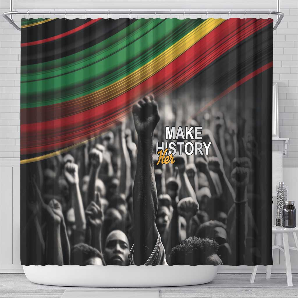 Make His-Herstories Shower Curtain Black Power Hand and Pan-African Flag