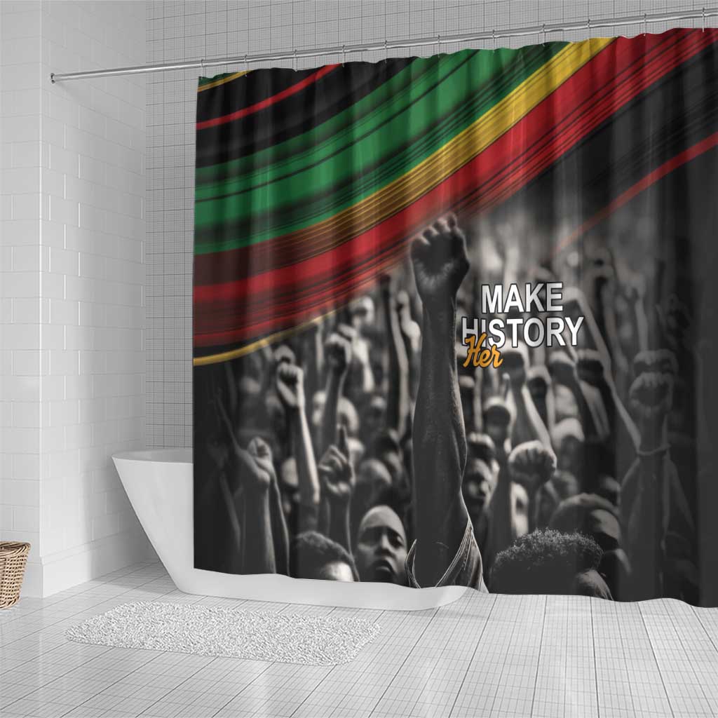 Make His-Herstories Shower Curtain Black Power Hand and Pan-African Flag