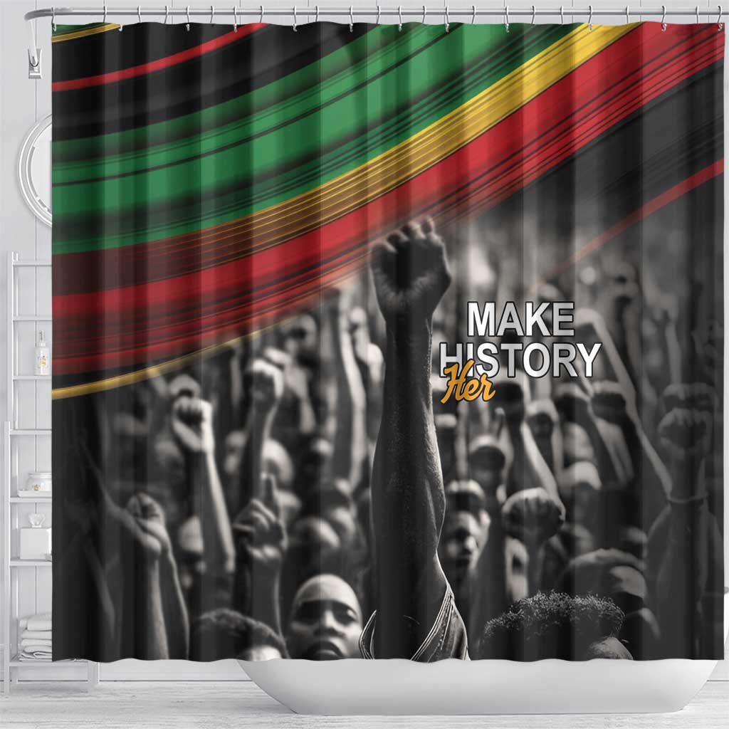 Make His-Herstories Shower Curtain Black Power Hand and Pan-African Flag