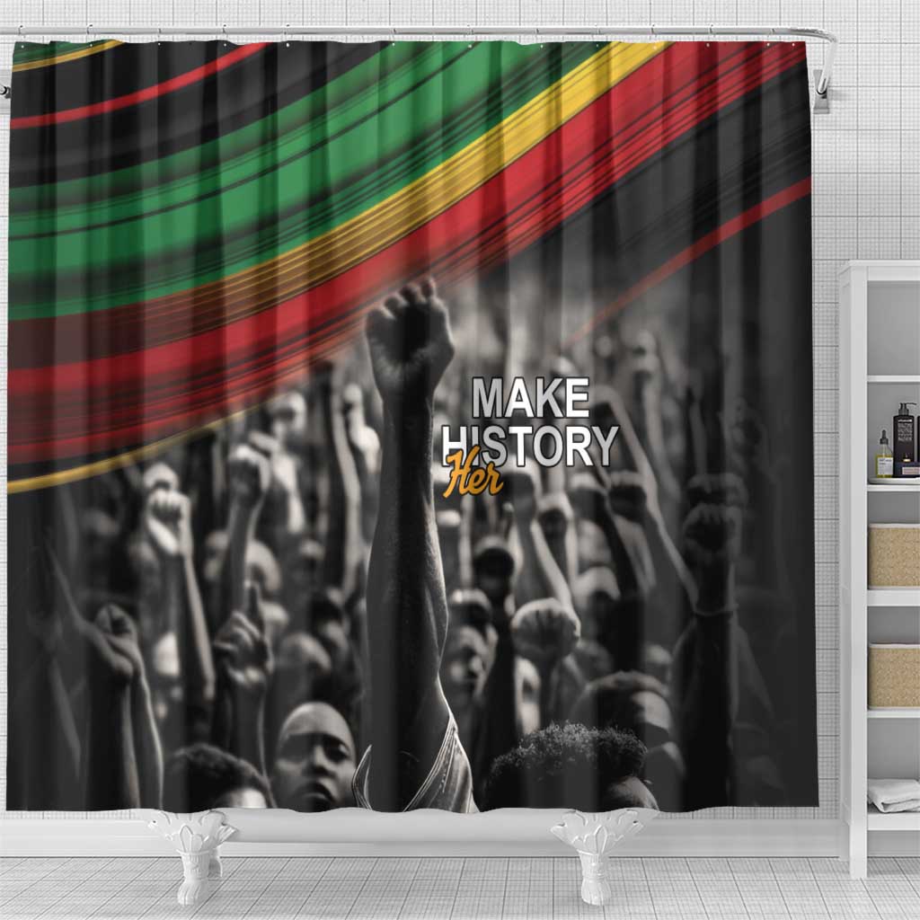 Make His-Herstories Shower Curtain Black Power Hand and Pan-African Flag