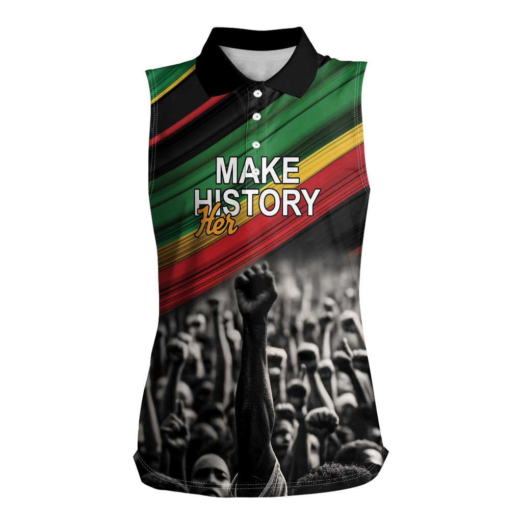 Make His-Herstories Women Sleeveless Polo Shirt Black Power Hand and Pan-African Flag - Wonder Print Shop