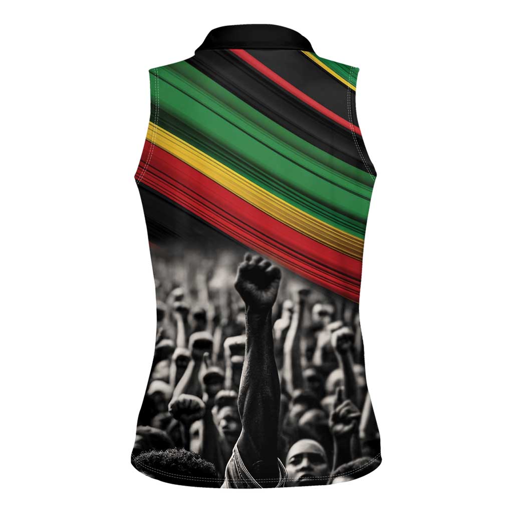 Make His-Herstories Women Sleeveless Polo Shirt Black Power Hand and Pan-African Flag - Wonder Print Shop