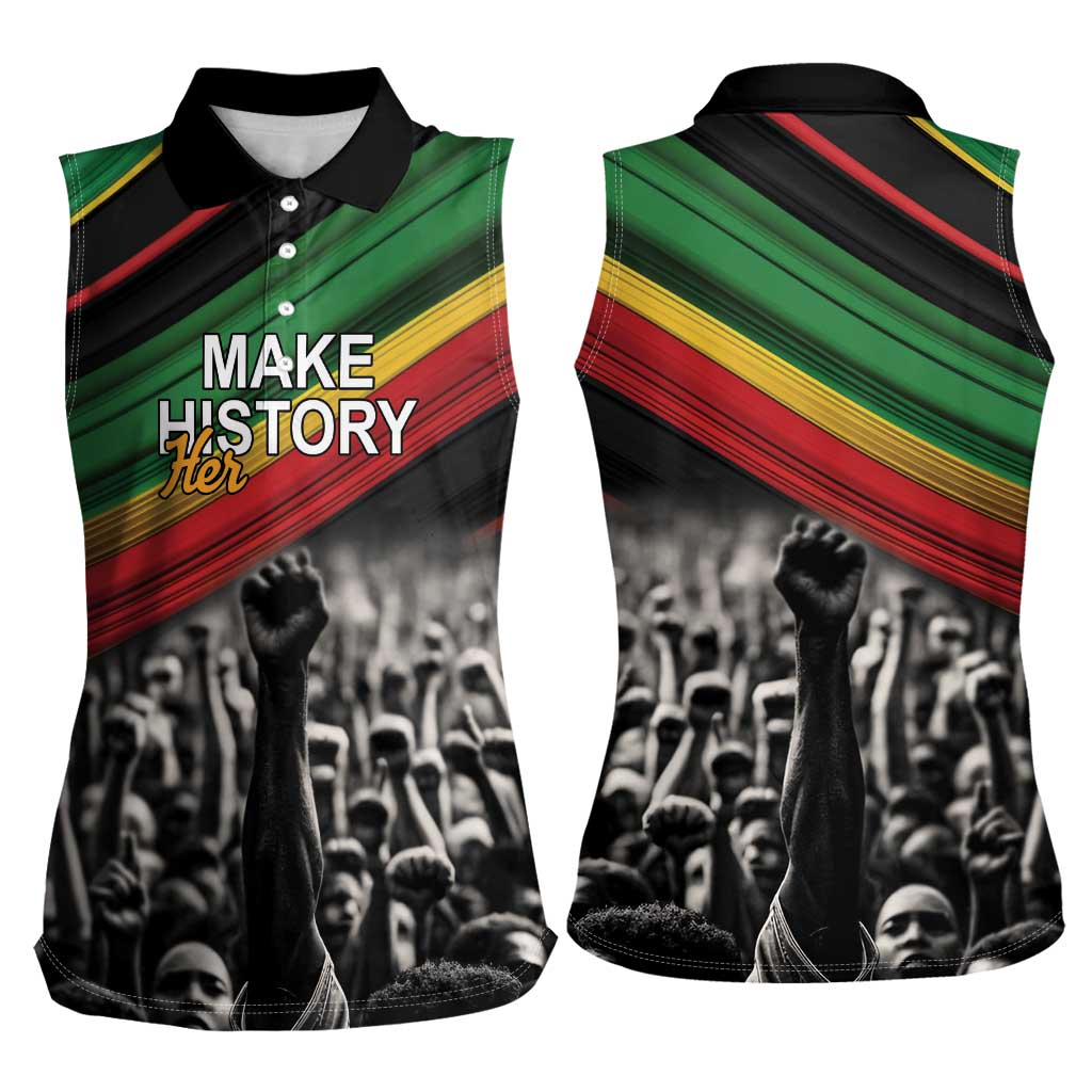 Make His-Herstories Women Sleeveless Polo Shirt Black Power Hand and Pan-African Flag - Wonder Print Shop