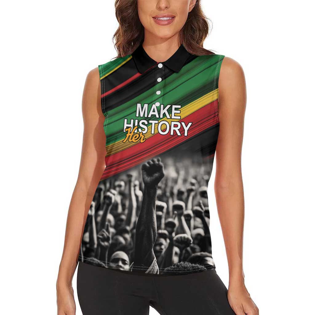 Make His-Herstories Women Sleeveless Polo Shirt Black Power Hand and Pan-African Flag - Wonder Print Shop