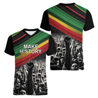 Make His-Herstories Women V-Neck T-Shirt Black Power Hand and Pan-African Flag - Wonder Print Shop