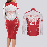 England Rugby Custom Couples Matching Long Sleeve Bodycon Dress and Long Sleeve Button Shirt English Bull Dog Mascot Sporty