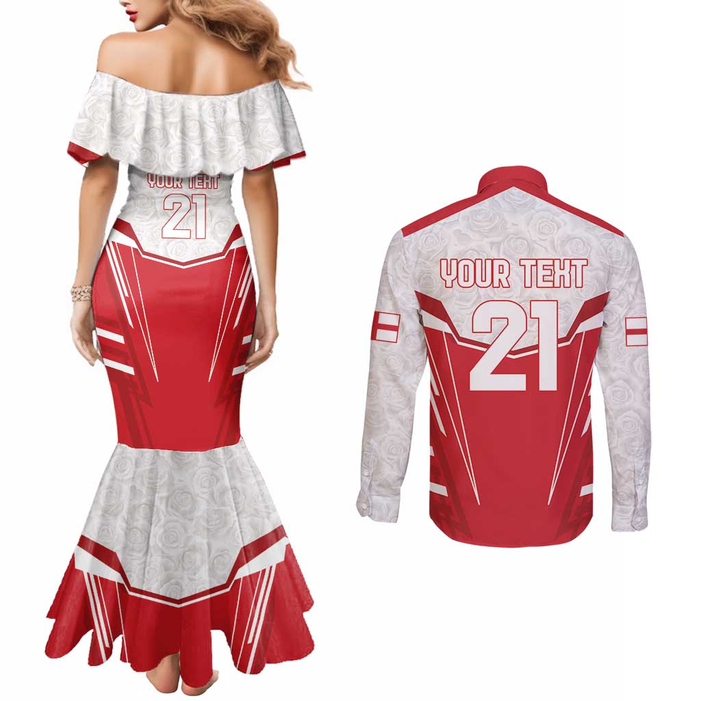England Rugby Custom Couples Matching Mermaid Dress and Long Sleeve Button Shirt English Bull Dog Mascot Sporty