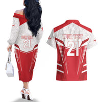 England Rugby Custom Couples Matching Off The Shoulder Long Sleeve Dress and Hawaiian Shirt English Bull Dog Mascot Sporty