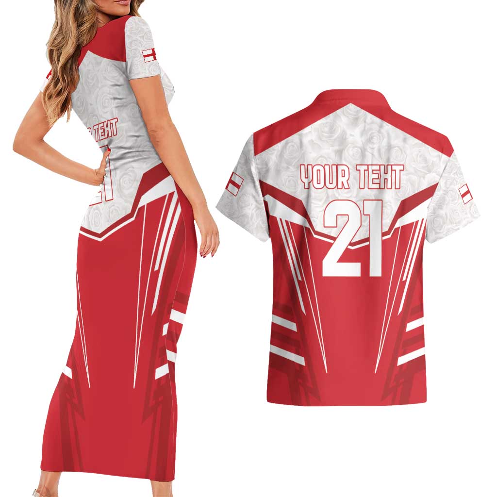 England Rugby Custom Couples Matching Short Sleeve Bodycon Dress and Hawaiian Shirt English Bull Dog Mascot Sporty