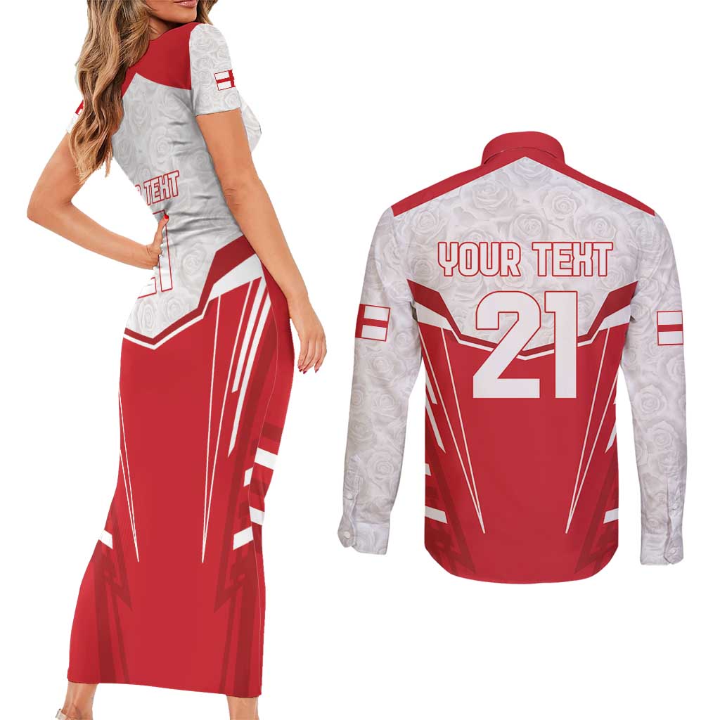 England Rugby Custom Couples Matching Short Sleeve Bodycon Dress and Long Sleeve Button Shirt English Bull Dog Mascot Sporty