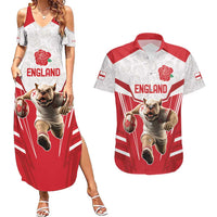 England Rugby Custom Couples Matching Summer Maxi Dress and Hawaiian Shirt English Bull Dog Mascot Sporty