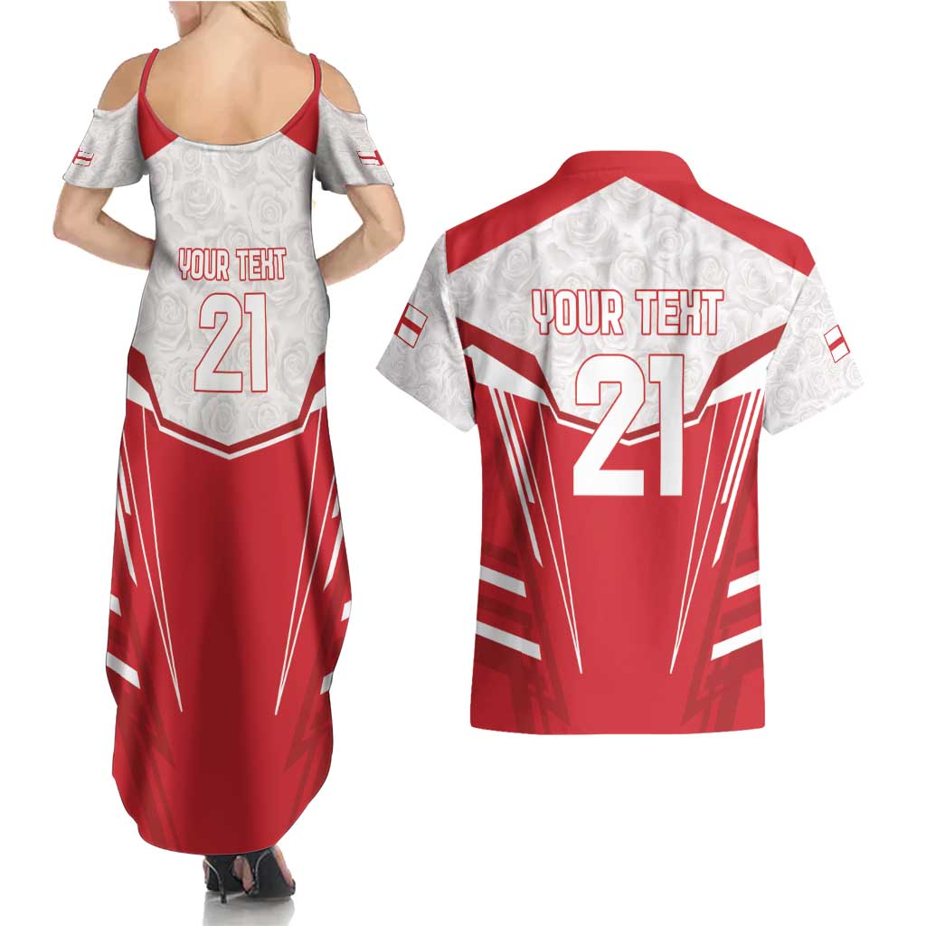 England Rugby Custom Couples Matching Summer Maxi Dress and Hawaiian Shirt English Bull Dog Mascot Sporty