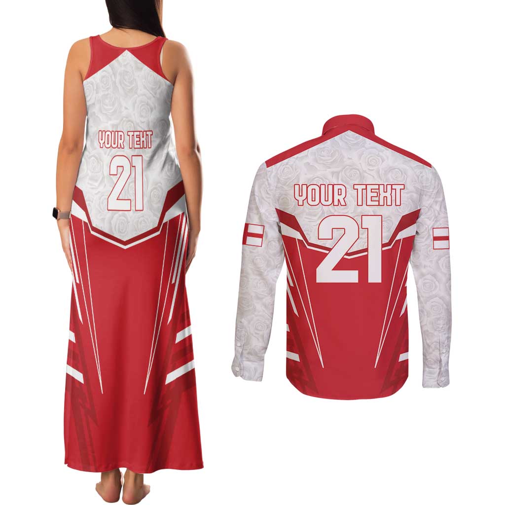 England Rugby Custom Couples Matching Tank Maxi Dress and Long Sleeve Button Shirt English Bull Dog Mascot Sporty