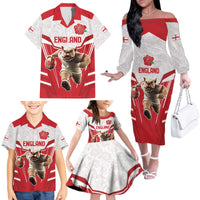England Rugby Custom Family Matching Off The Shoulder Long Sleeve Dress and Hawaiian Shirt English Bull Dog Mascot Sporty
