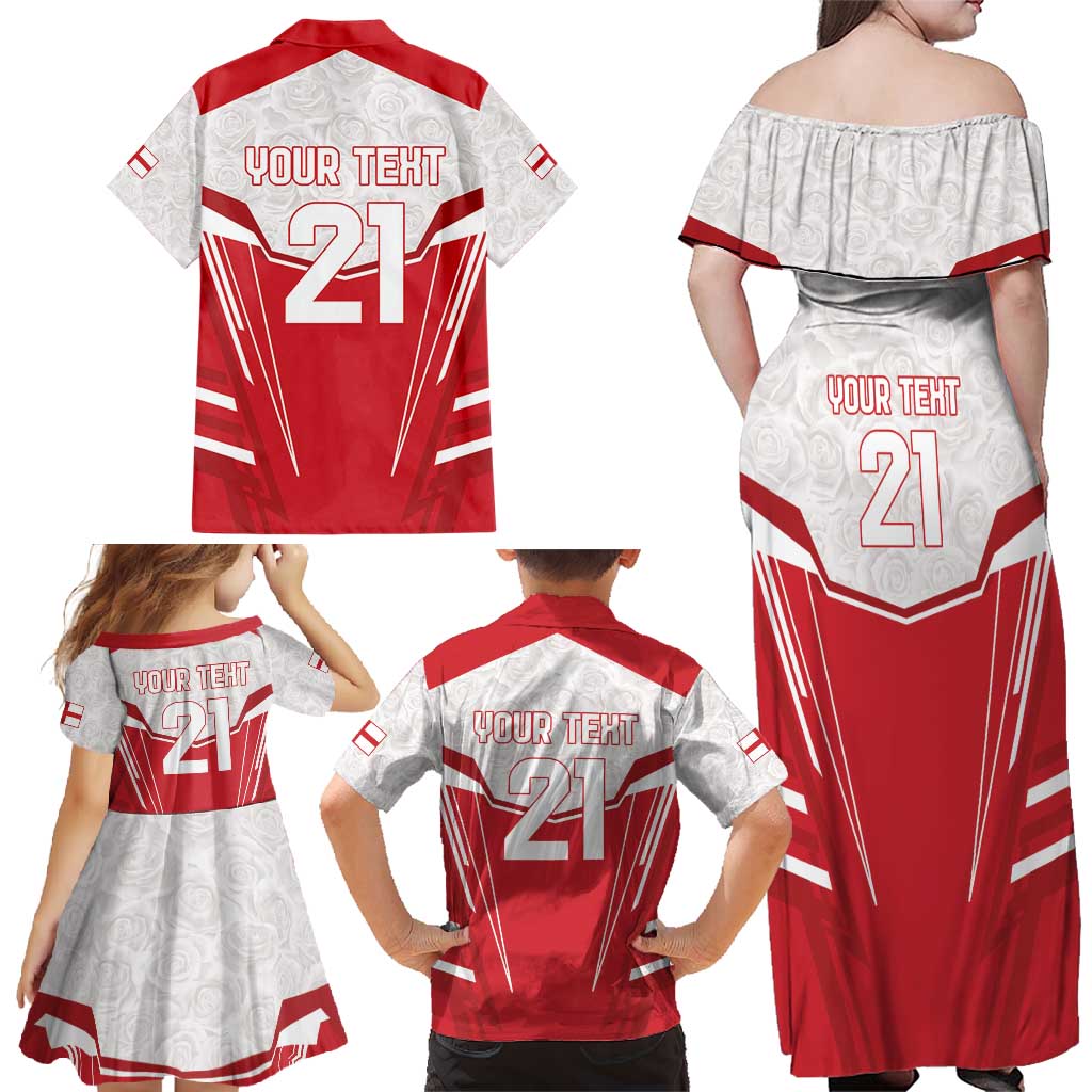 England Rugby Custom Family Matching Off Shoulder Maxi Dress and Hawaiian Shirt English Bull Dog Mascot Sporty