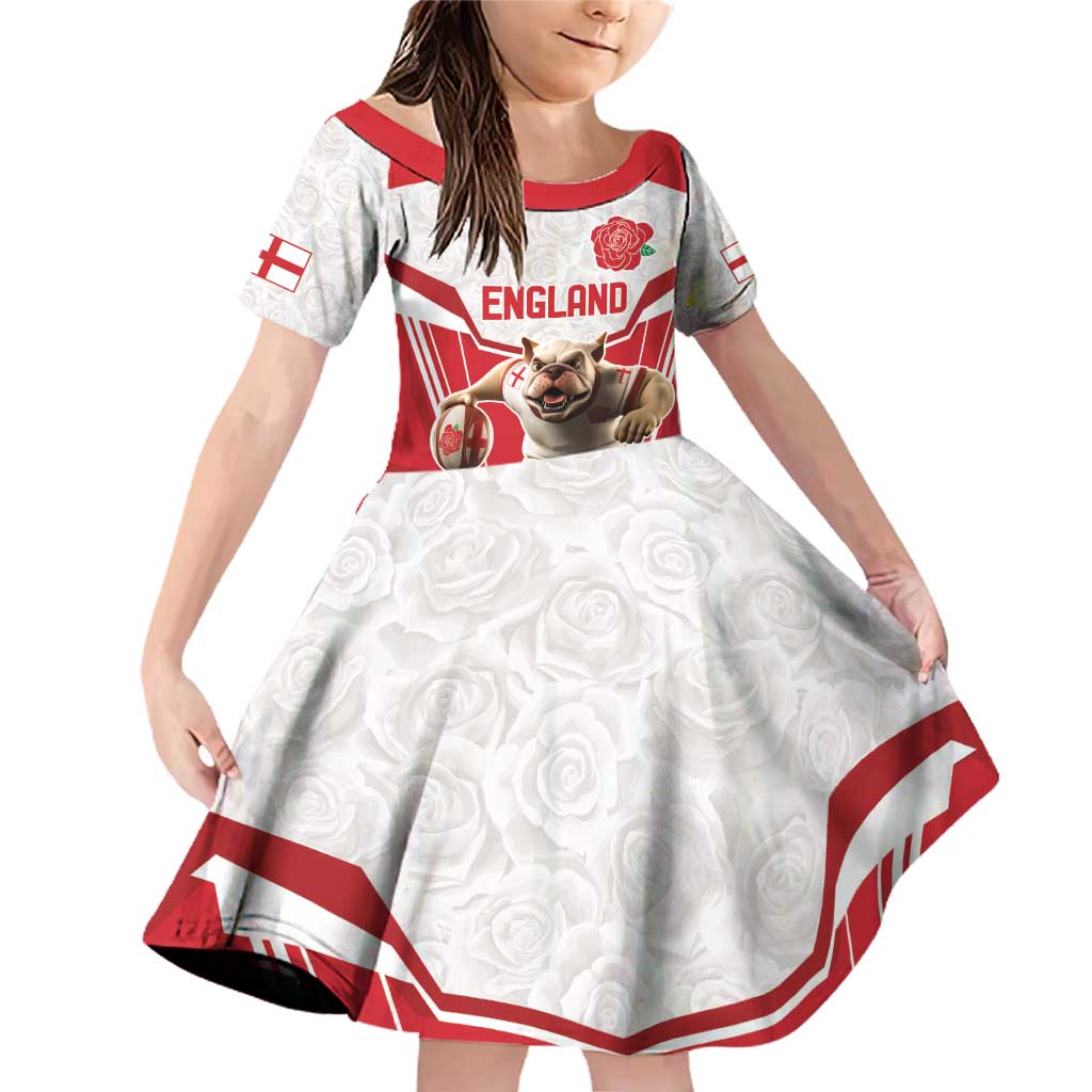 England Rugby Custom Family Matching Off Shoulder Short Dress and Hawaiian Shirt English Bull Dog Mascot Sporty