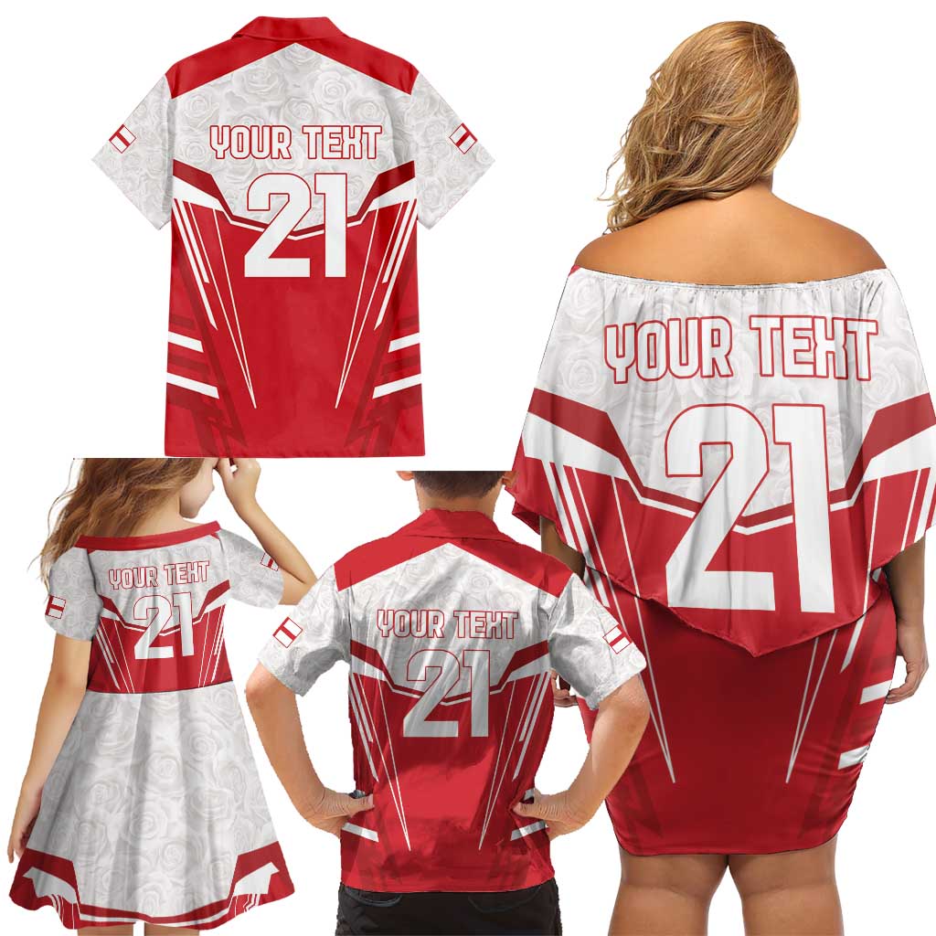 England Rugby Custom Family Matching Off Shoulder Short Dress and Hawaiian Shirt English Bull Dog Mascot Sporty