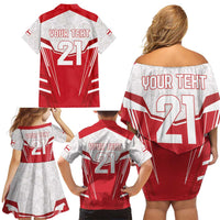 England Rugby Custom Family Matching Off Shoulder Short Dress and Hawaiian Shirt English Bull Dog Mascot Sporty