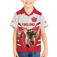 England Rugby Custom Family Matching Off Shoulder Short Dress and Hawaiian Shirt English Bull Dog Mascot Sporty