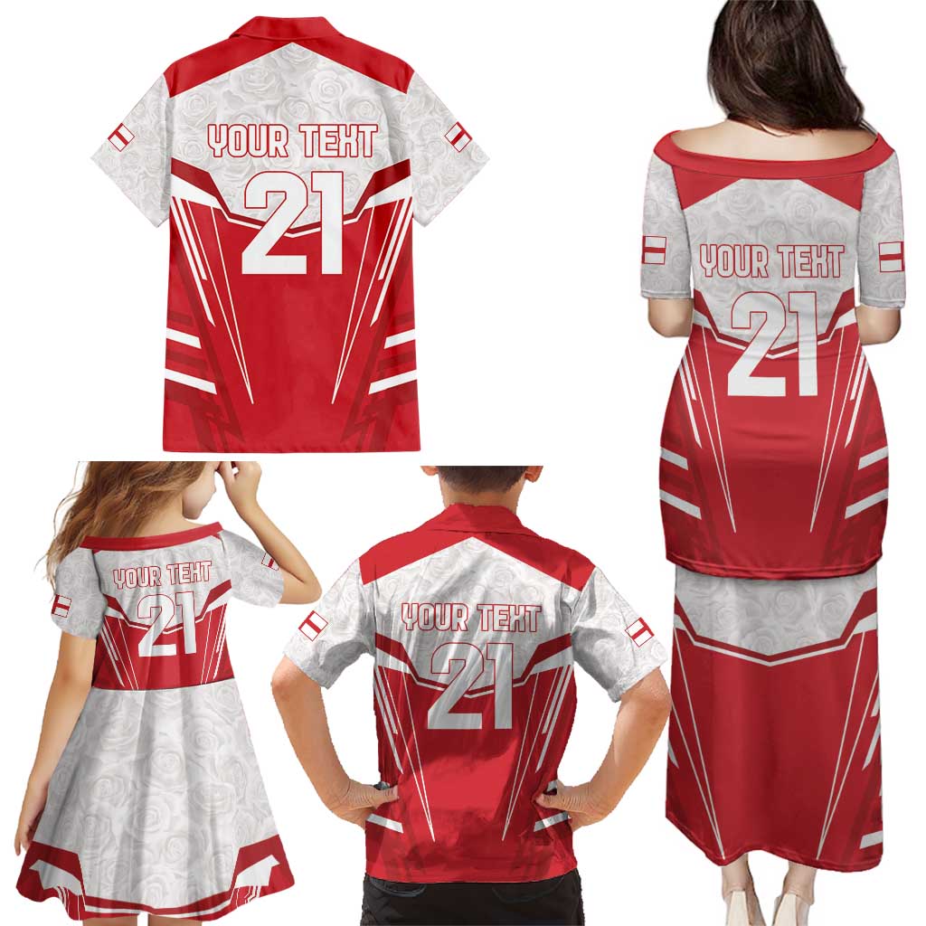 England Rugby Custom Family Matching Puletasi and Hawaiian Shirt English Bull Dog Mascot Sporty