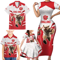 England Rugby Custom Family Matching Short Sleeve Bodycon Dress and Hawaiian Shirt English Bull Dog Mascot Sporty