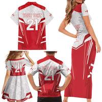 England Rugby Custom Family Matching Short Sleeve Bodycon Dress and Hawaiian Shirt English Bull Dog Mascot Sporty