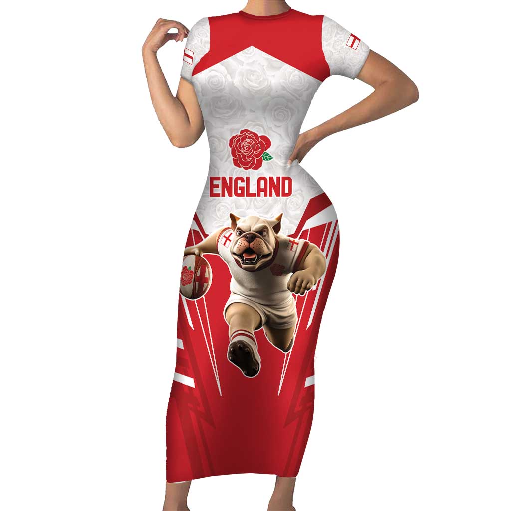 England Rugby Custom Family Matching Short Sleeve Bodycon Dress and Hawaiian Shirt English Bull Dog Mascot Sporty
