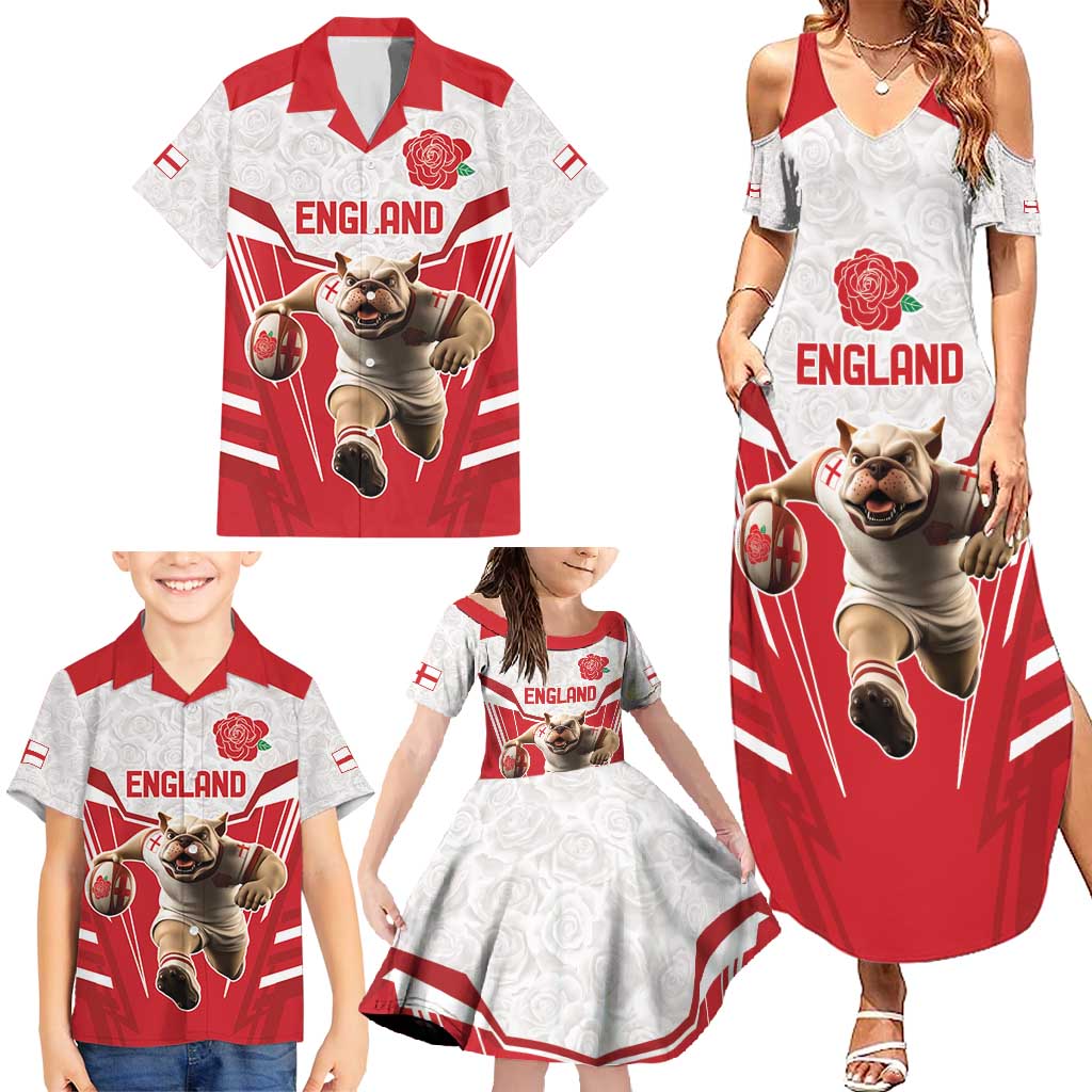 England Rugby Custom Family Matching Summer Maxi Dress and Hawaiian Shirt English Bull Dog Mascot Sporty