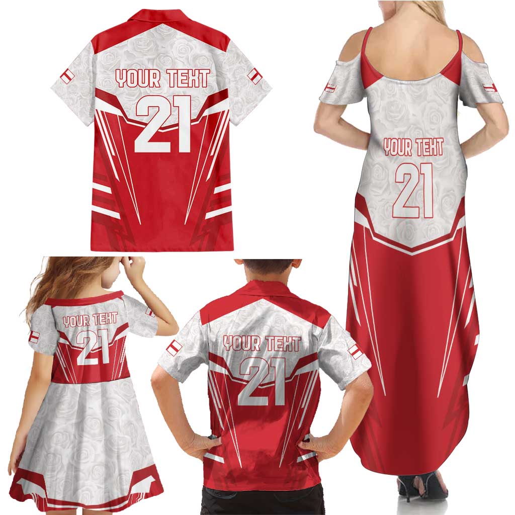 England Rugby Custom Family Matching Summer Maxi Dress and Hawaiian Shirt English Bull Dog Mascot Sporty