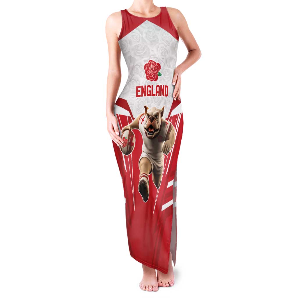 England Rugby Custom Family Matching Tank Maxi Dress and Hawaiian Shirt English Bull Dog Mascot Sporty