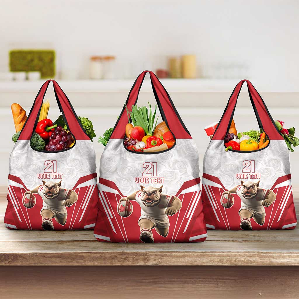 England Rugby Custom Grocery Bag English Bull Dog Mascot Sporty