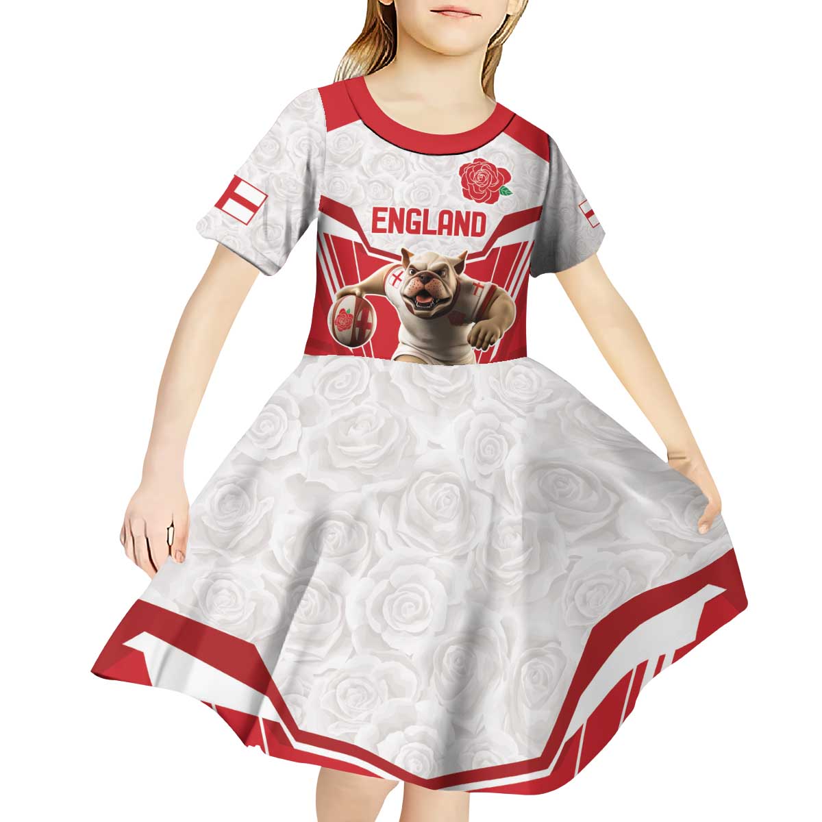 England Rugby Custom Kid Short Sleeve Dress English Bull Dog Mascot Sporty