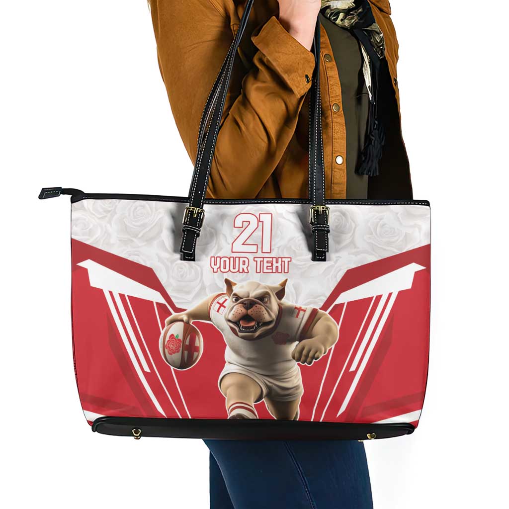 England Rugby Custom Leather Tote Bag English Bull Dog Mascot Sporty