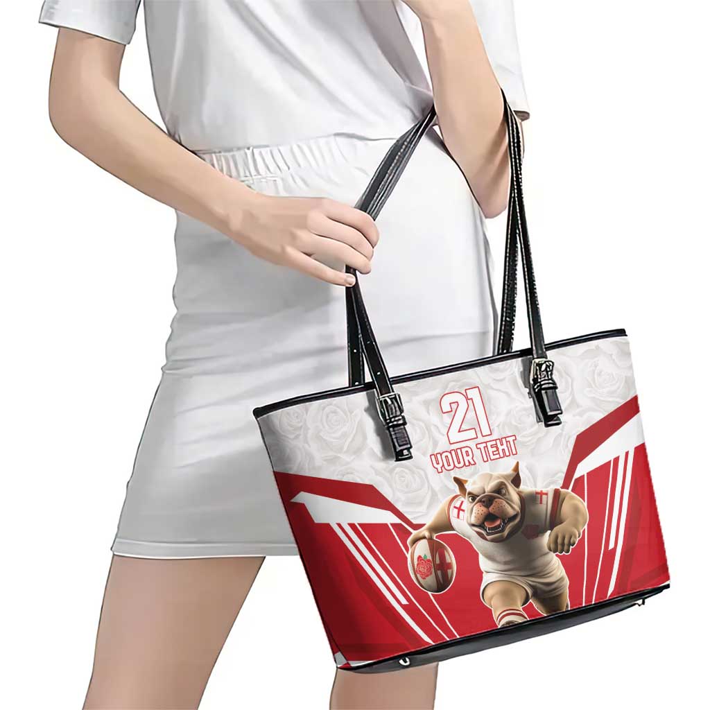 England Rugby Custom Leather Tote Bag English Bull Dog Mascot Sporty