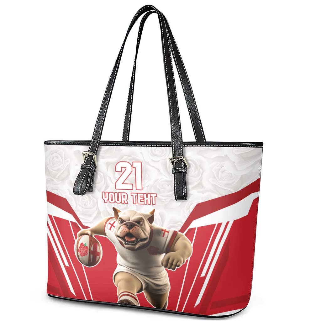 England Rugby Custom Leather Tote Bag English Bull Dog Mascot Sporty