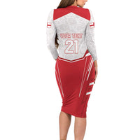 England Rugby Custom Long Sleeve Bodycon Dress English Bull Dog Mascot Sporty