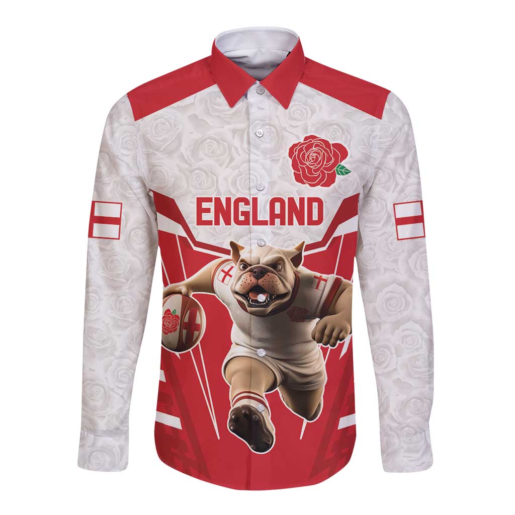 England Rugby Custom Long Sleeve Button Shirt English Bull Dog Mascot Sporty