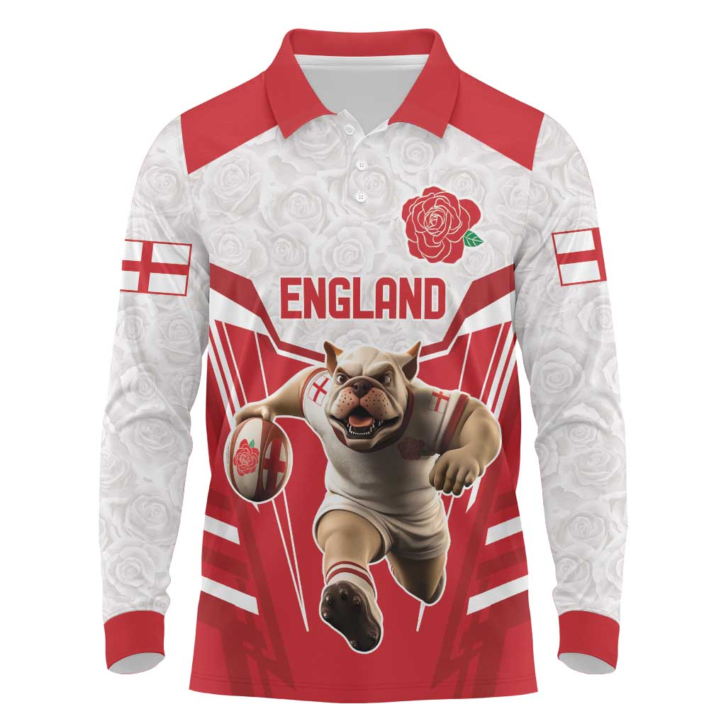England Rugby Custom Long Sleeve Polo Shirt English Bull Dog Mascot Sporty