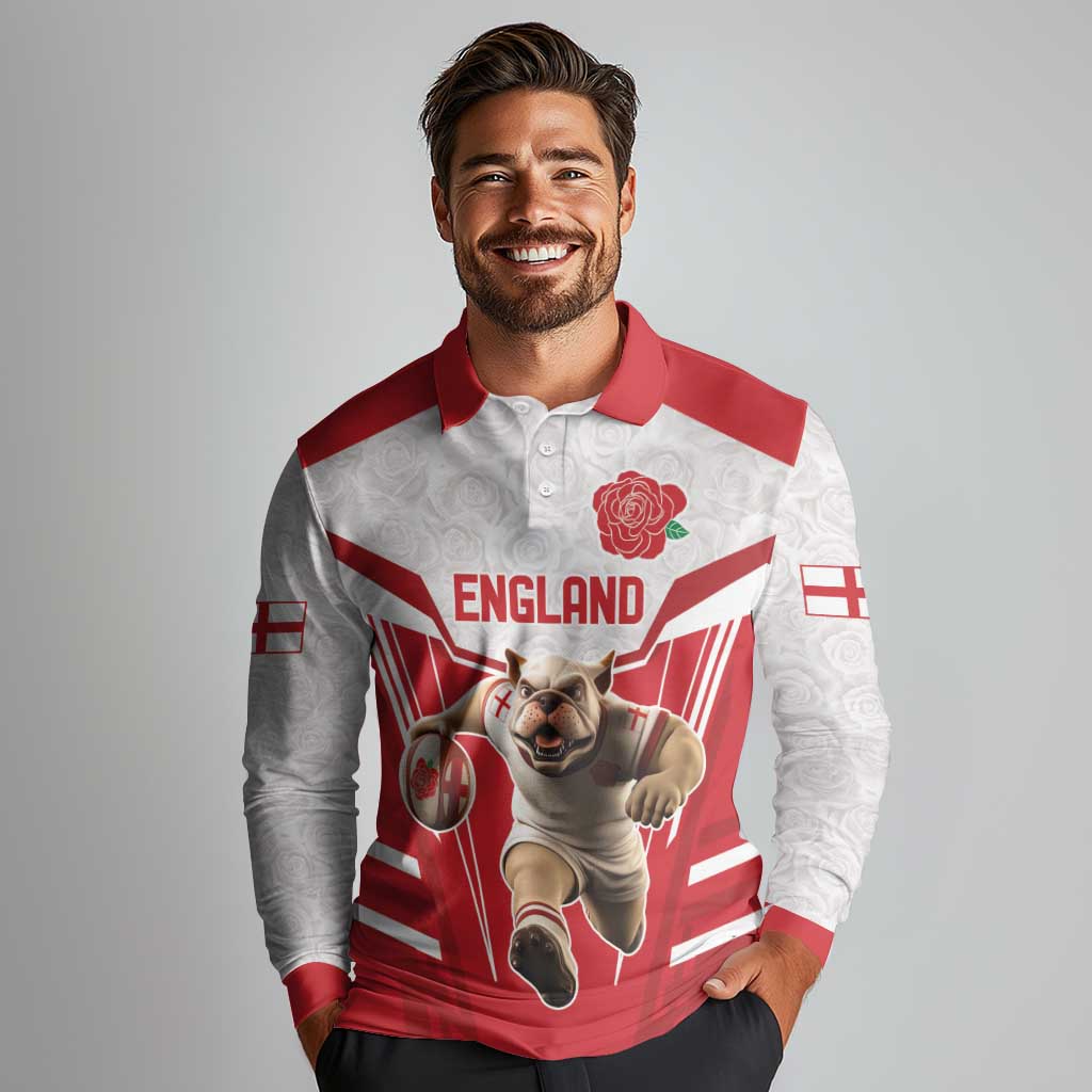England Rugby Custom Long Sleeve Polo Shirt English Bull Dog Mascot Sporty
