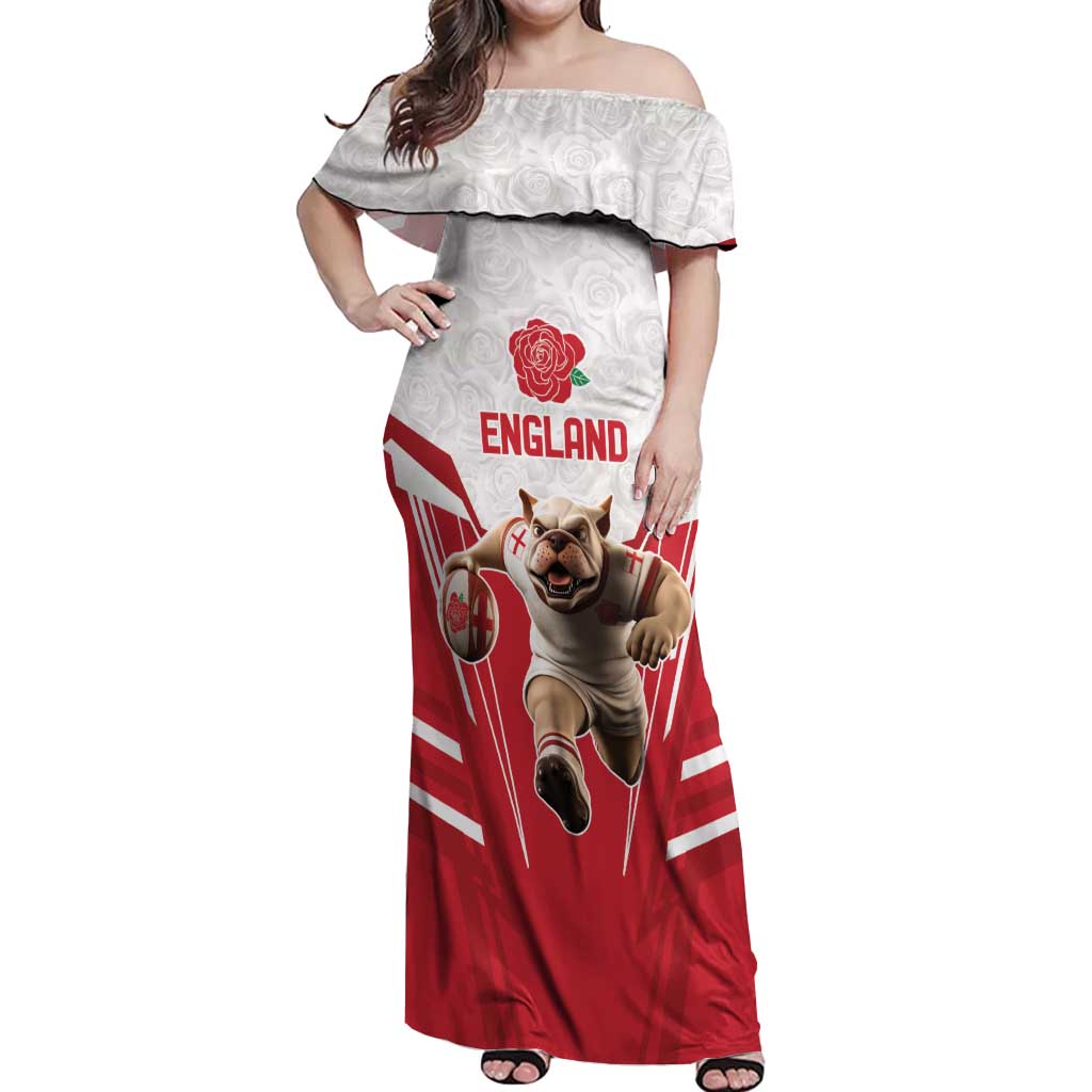 England Rugby Custom Off Shoulder Maxi Dress English Bull Dog Mascot Sporty