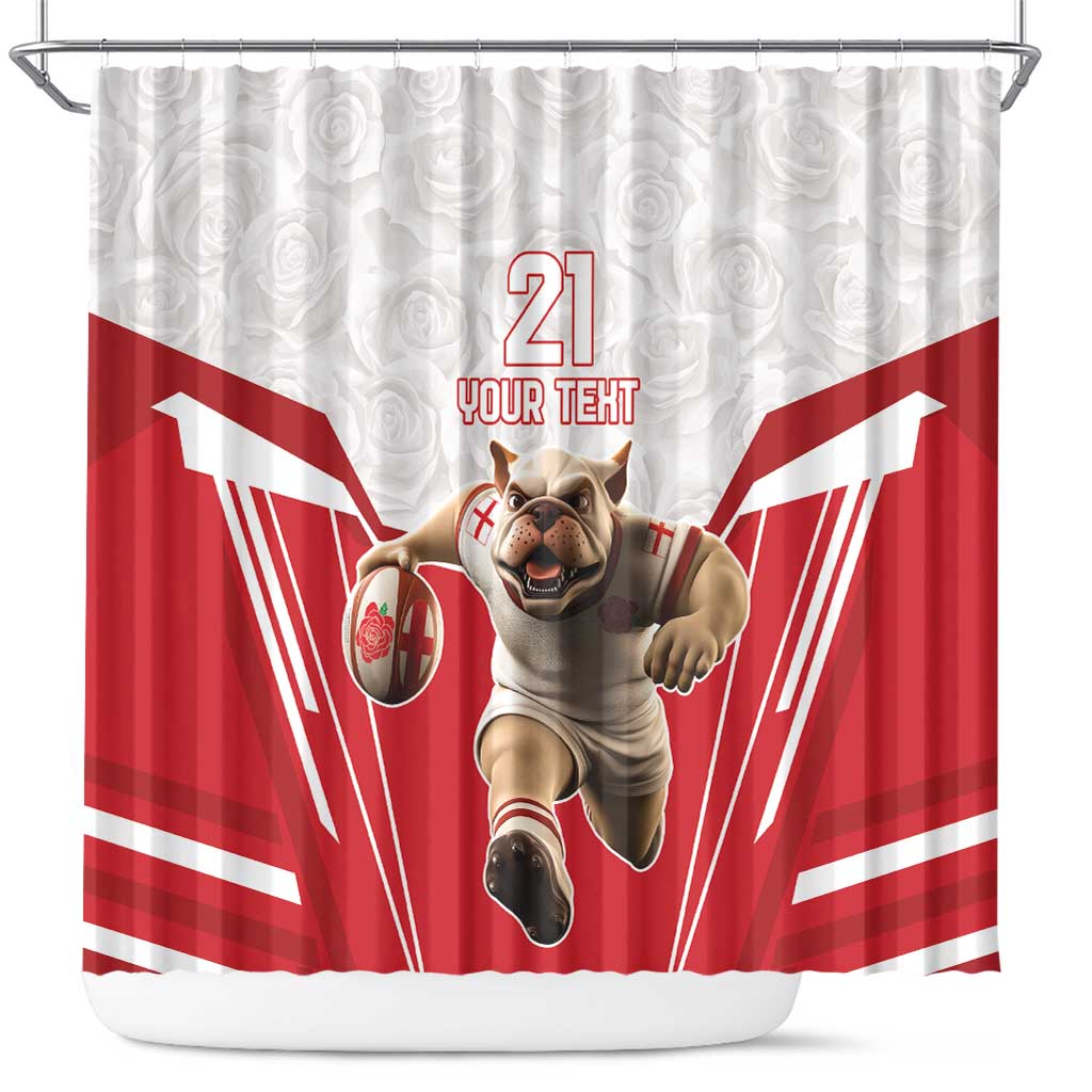 England Rugby Custom Shower Curtain English Bull Dog Mascot Sporty